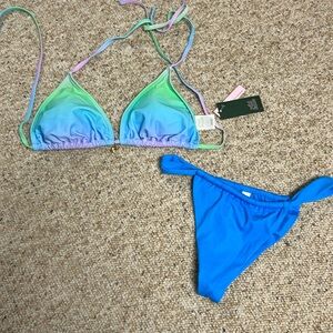 Wild Fable Blue Ombré String Bikini Top w/ free Bottoms Large (12-14)